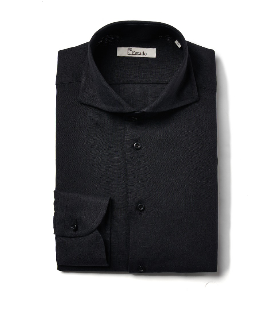 (30% SALE) Linen shirts - Wide collar (black)