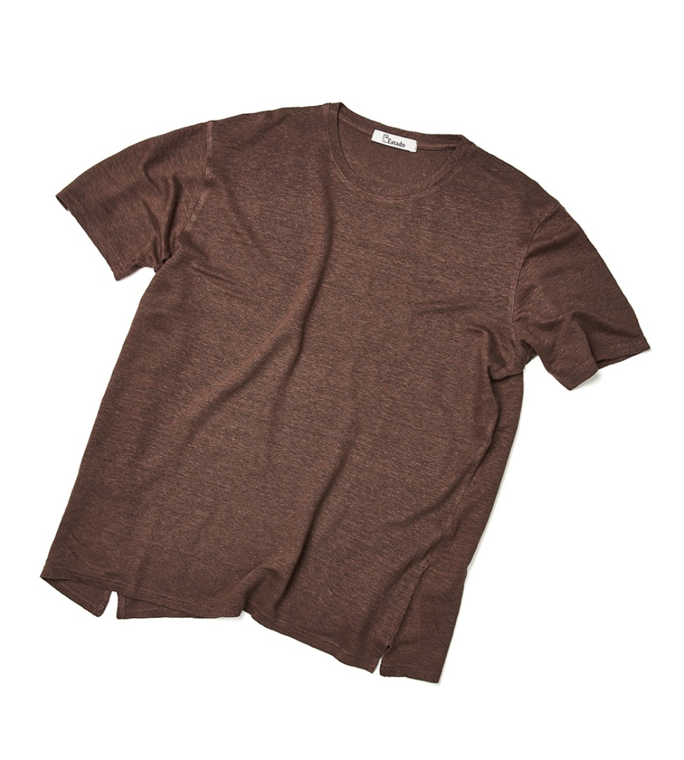 (30% SALE) Round Neck Linen T-Shirt (Brown)