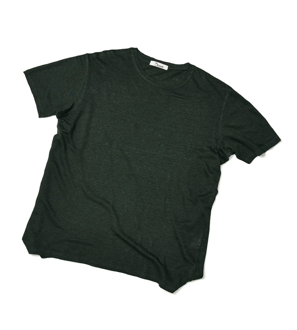 (30% SALE) Round Neck Linen T-Shirt (Dark Green)