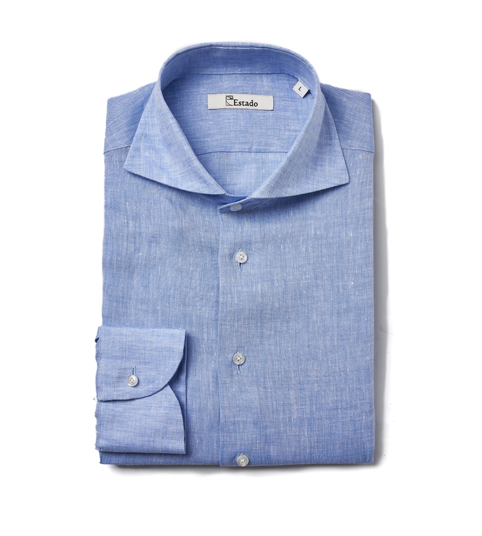 (30% SALE) Linen shirts - Wide collar (blue)