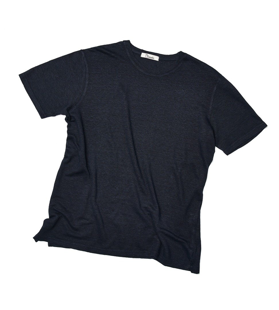 (30% SALE) Round Neck Linen T-Shirt (Dark Navy)