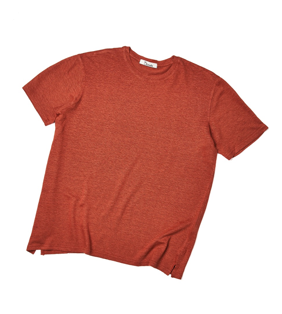 (30% SALE) Round Neck Linen T-Shirt (Dark Orange)