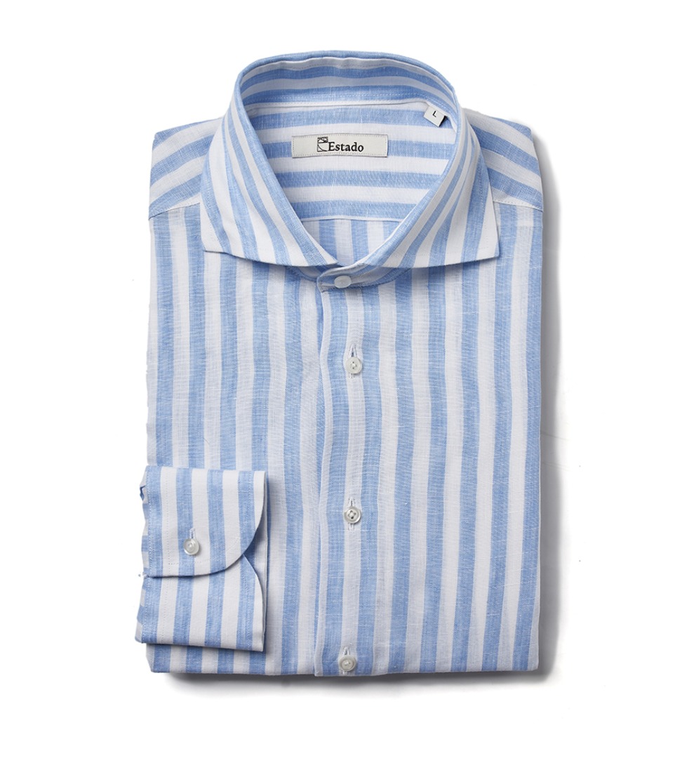 (30% SALE) Linen shirts - Wide collar (skyblue stripe)