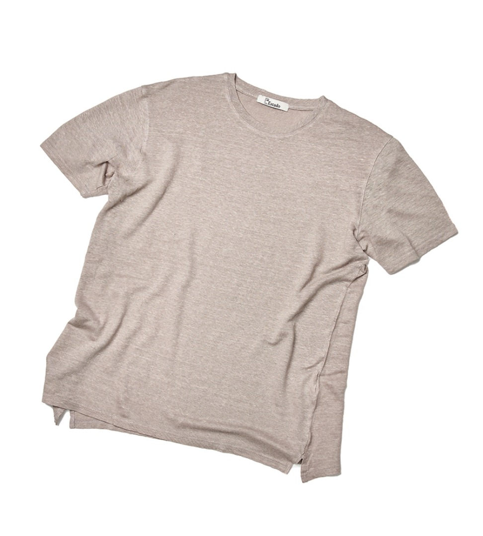 (30% SALE) Round Neck Linen T-Shirt (Beige)
