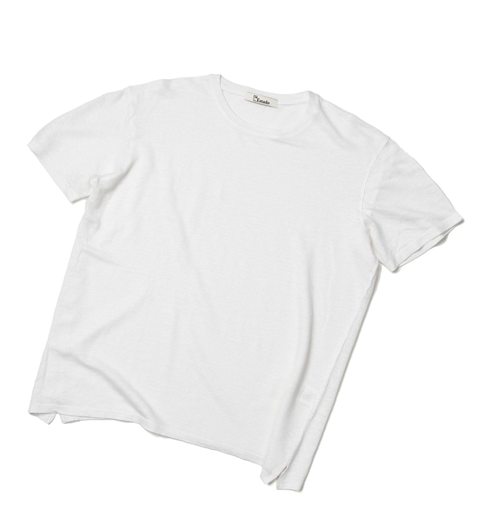 (30% SALE) Round Neck Linen T-Shirt (White)