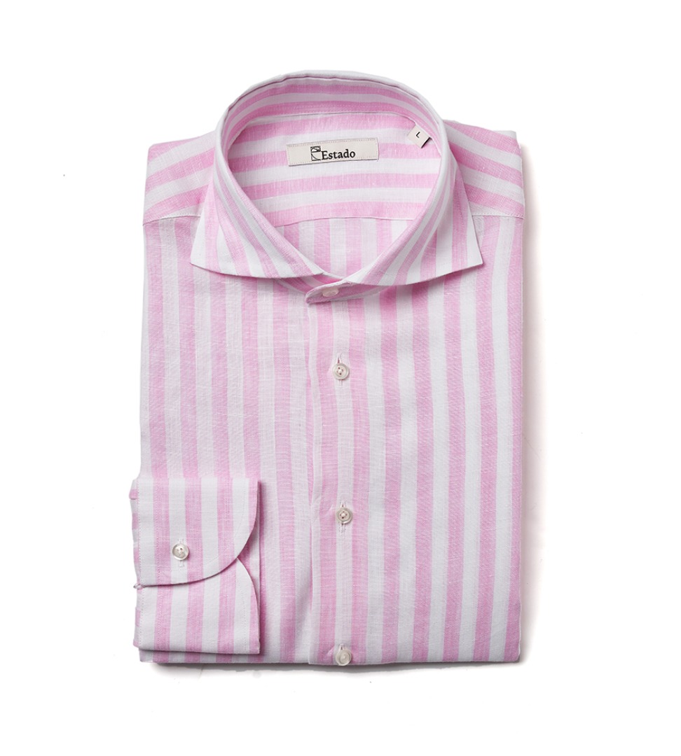 (30% SALE) Linen shirts - Wide collar (pink stripe)