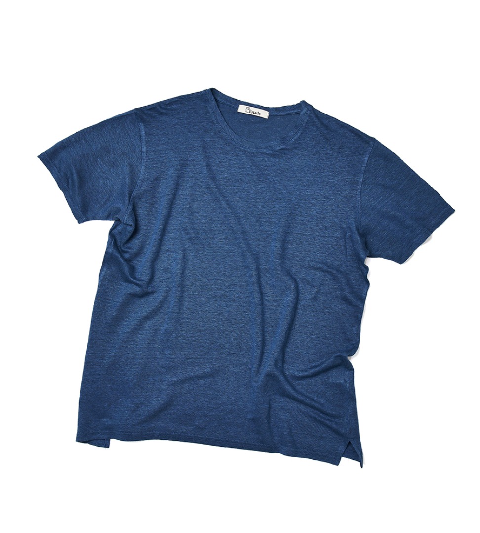 (30% SALE) Round Neck Linen T-Shirt (Blue)